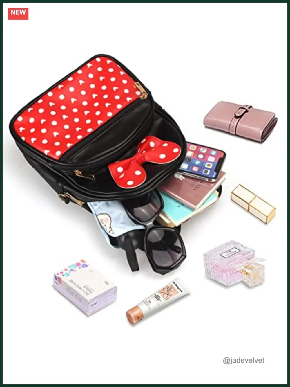 Minnie Mouse Kids PU Leather Backpack Bowknot Polka Dot Mini Daypack
